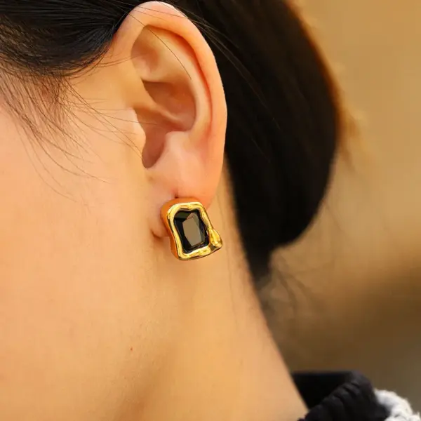 304 Stainless Steel Inlaid Natural Stone Irregular Shape Stud Earrings Plated 18K Real Gold Zircon Pearl Vintage Earrings