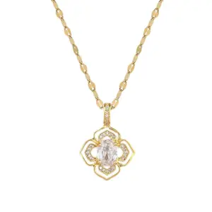 Wholesale Classic Style Round Flower Stainless Steel Copper Plating Pendant Necklace