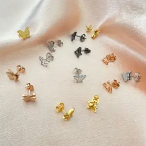 Wholesale PVD Coated 18K Gold Real Gold Plated Butterfly 304 Stainless Steel Simple Style Waterproof Non Tarnish Ear Studs