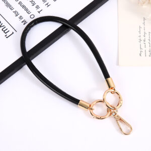 K4205 Pu leather rope pendant spring ring + plate buckle black / Leather rope pendant