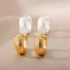 Elegant White Gold Imitation Pearl Snowflake Women's Drop Earrings 18K Gold Plated Small Flower Geometry Simple Daily Wedding Jewelry Accessories