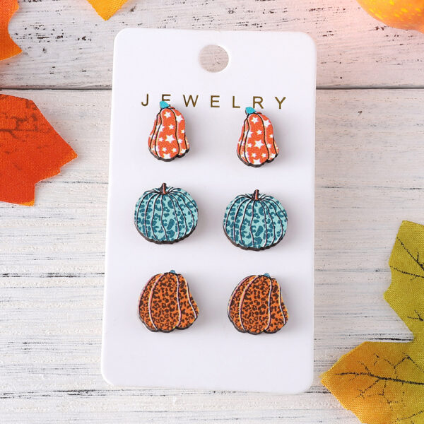 Wholesale Autumn Thanksgiving Leopard Print Wood Earring Set