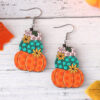 oly-76fdb63e205569e2157ed51de5abf94e Wholesale Cross-border New Thanksgiving Autumn Harvest Wave Plaid Pumpkin Flower Pendant Earrings Wooden Double-sided Earrings