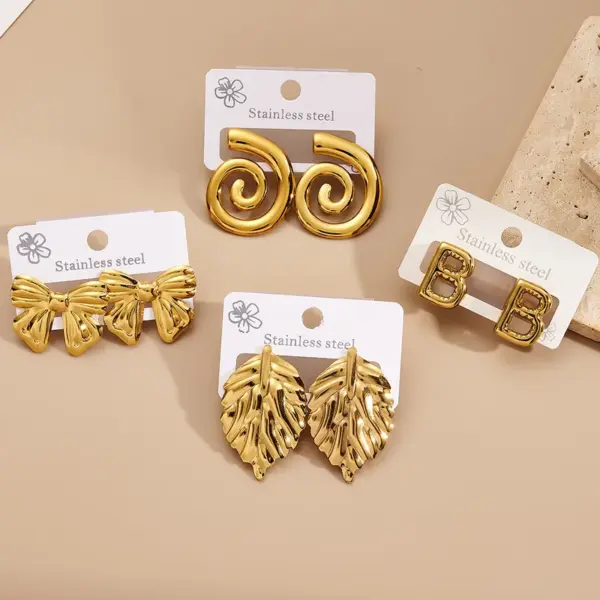 Wholesale Spiral Butterfly Knot Leaf Letter B Earrings Fashionable Stainless Steel 201 Gold Plated Women's Jewelry Accessories