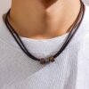 Wholesale European and American simple leather knotted ring necklace men's hip hop niche high-grade beaded clavicle chain cross-border accessories men