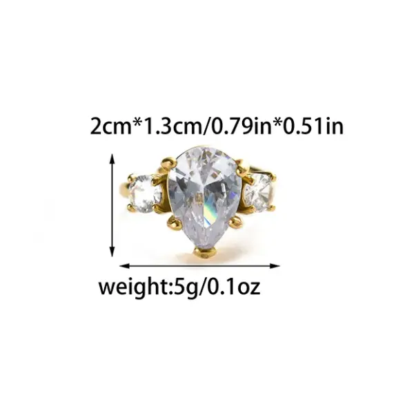 Ion Plating (IP) 14K Gold Real Gold Plated Round Water Droplets Heart Shape 304 Stainless Steel Elegant Waterproof Non Tarnish Open Rings