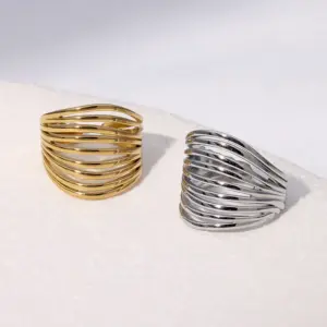 Wholesale PVD Coated Real Gold Plated 18K Gold Solid Color 304 Stainless Steel Modern Style Simple Style Waterproof Non Tarnish Open Rings