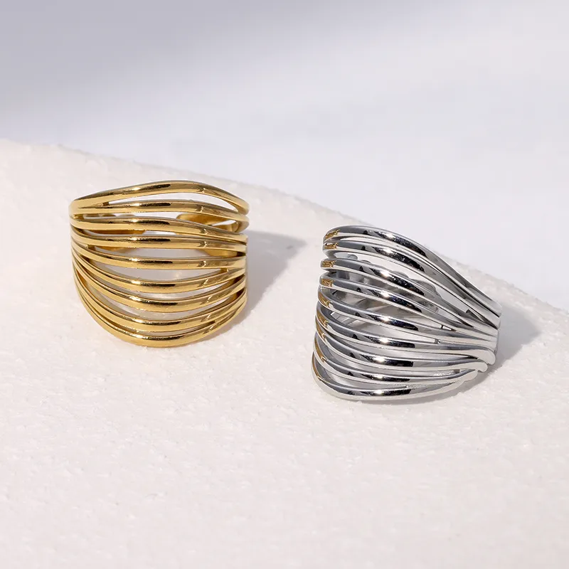 Wholesale PVD Coated Real Gold Plated 18K Gold Solid Color 304 Stainless Steel Modern Style Simple Style Waterproof Non Tarnish Open Rings