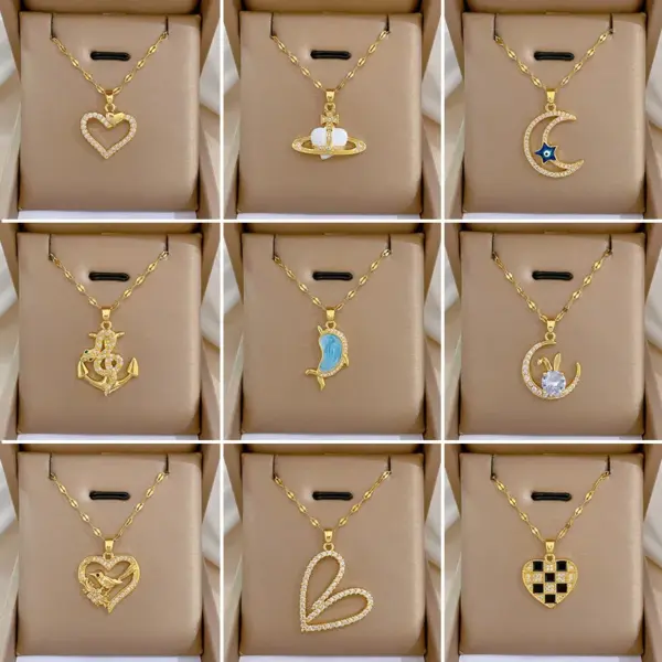 Wholesale Classic Style Round Flower Stainless Steel Copper Plating Pendant Necklace