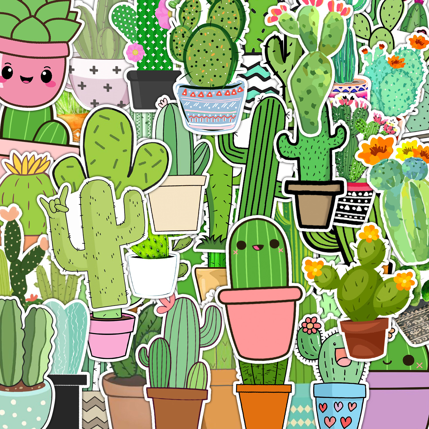 Wholesale 50 small fresh cactus graiti stickers computer cs mobile phone decorative stickers