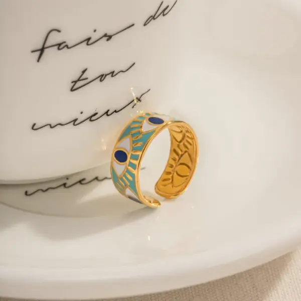 PVD Coated Real Gold Plated Eye 304 Stainless Steel IG Style Waterproof Non Tarnish Open Ring