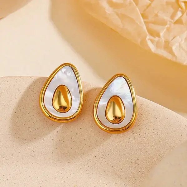 Wholesale 304 Stainless Steel Plastic Fruit PVD Coated Shell 18K Gold Plated Cute Waterproof Non Tarnish Polishing Inlay Gold Ear Studs
