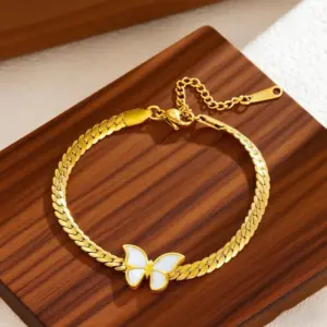 S02172-White Shell Butterfly Bracelet - Gold