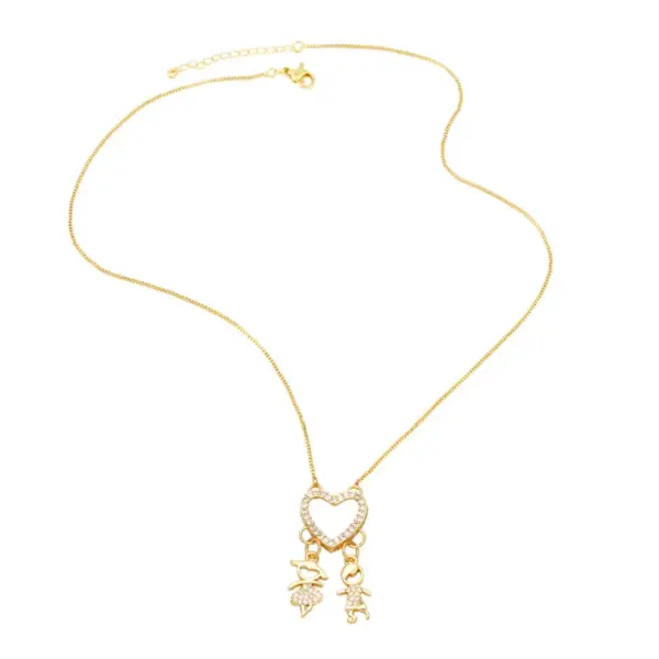 Cartoon Puppet Heart Zircon Couple Copper Gold-plated Inlaid Zircon Necklace