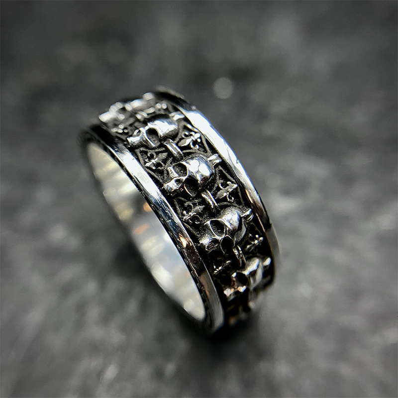 Wholesale Chiba S925 Sier Retro Fashion Thai Sier Indian Skull Live Ring Personalized Sier Jewelry Men's and Women's Ring