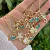 Wholesale Jewelry Retro Classic Style Hippocampus Mermaid Shell Copper Pearl Zircon 18K Gold Plated Inlay Pendant Necklace