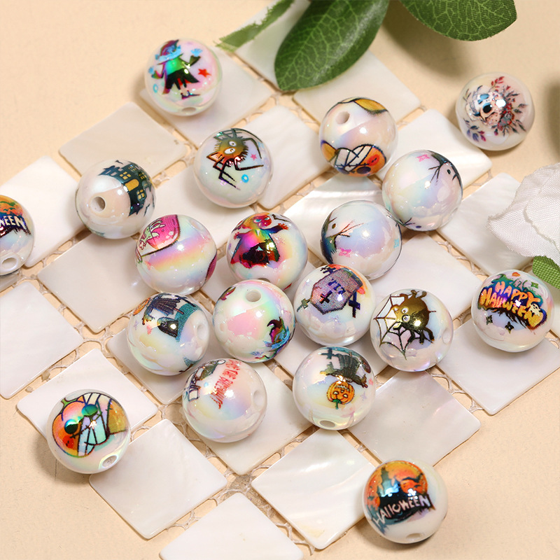 Wholesale 16mm Double-Sided 3D Printed Round Cartoon Acrylic Beads DIY Mobile Phone Chain Beaded Pen Beads