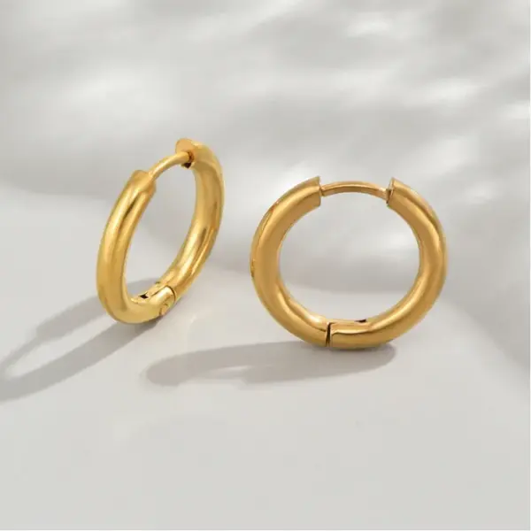 304 Stainless Steel Stainless Steel Round Electroplated Golden Plated Hip-Hop Gold Hoop Earrings