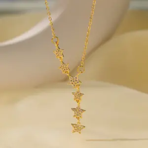 Qy8095 [Copper Pendant] Six Star Necklace / Gold