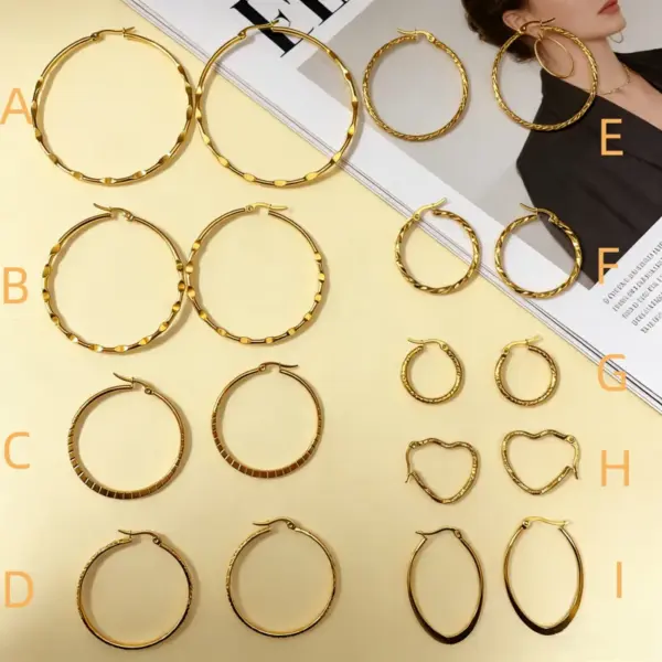 Wholesale Round Hammered Earrings For Unisex Featuring 304 Stainless Steel With 18K Real Gold Plated PVD Coated Finish