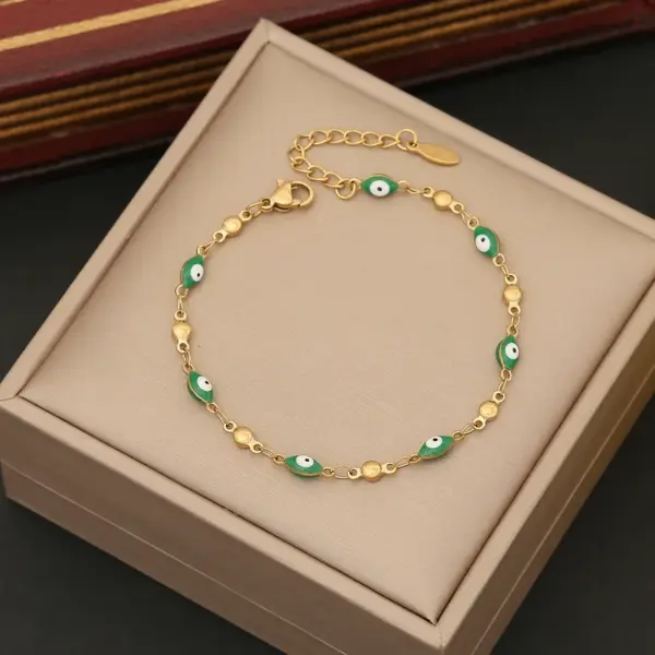 Wholesale Stainless Steel 18K Gold Plated Commute Enamel Heart Shape Eye Bracelets