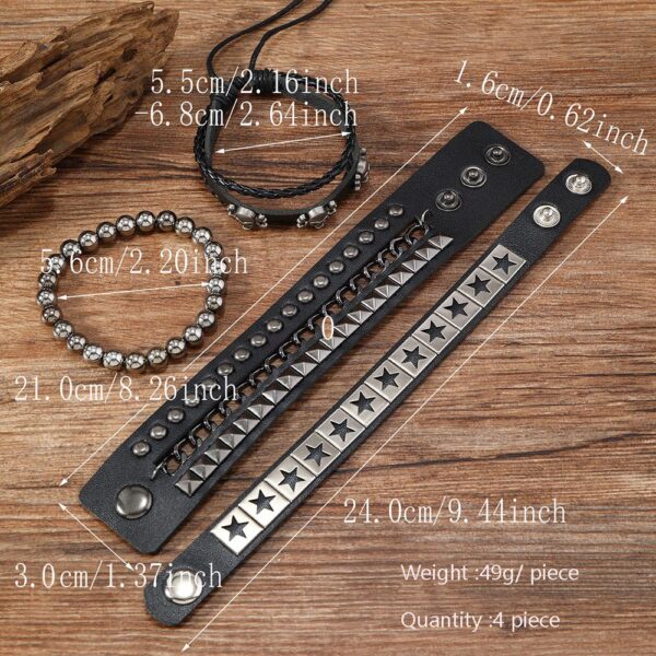 Wholesale Multi-layer wide leather bracelet alloy skull five-pointed star 4-piece set