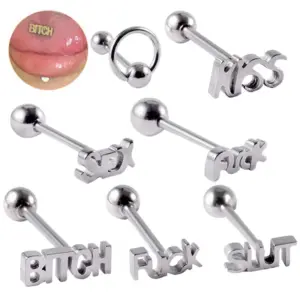 Wholesale 1 Piece Tongue Rings Lady Letter 304 Stainless Steel Plating