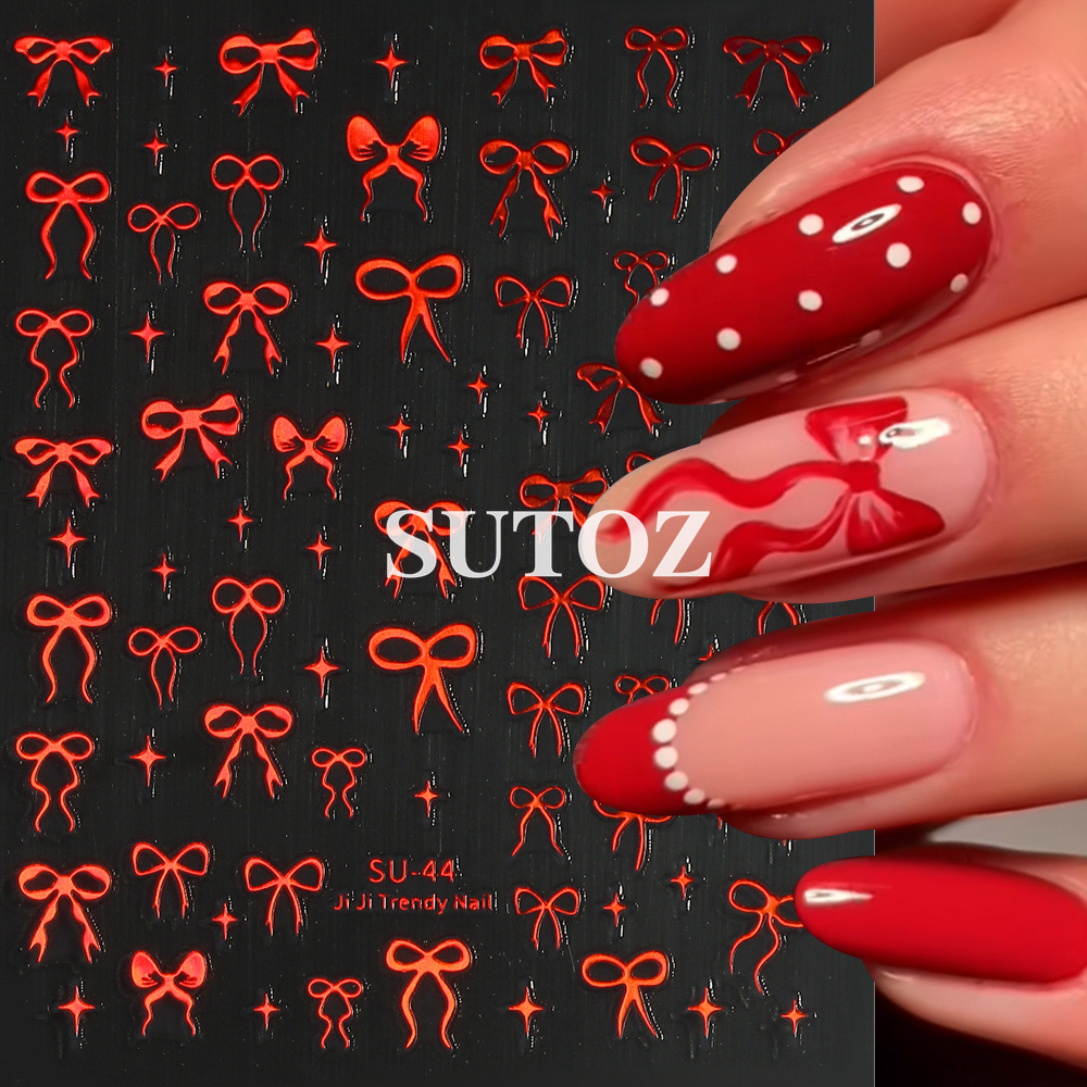 Wholesale Nail Art Stickers Gold, Sier, Red Ribbon Bowknot Starburst Adhesive Nail Stickers