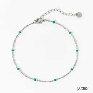 Green / Jap350 Anklet Silver + Emerald