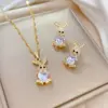 Real Gold Plated 304 Stainless Steel PVD Coated Artificial Gemstones Animal Waterproof Non Tarnish Cute Earrings Necklace For Women'S