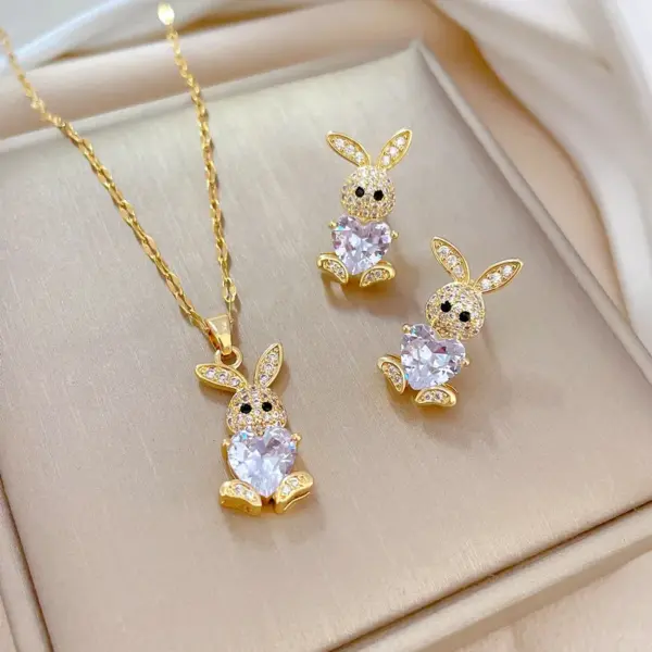 Real Gold Plated 304 Stainless Steel PVD Coated Artificial Gemstones Animal Waterproof Non Tarnish Cute Earrings Necklace For Women'S