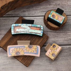 Wholesale Western Style Sunflower Cactus Leather Hairpin Combination suit Shark Clip