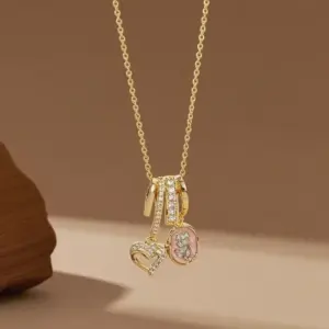 X08325 [Copper Pendant] Pink Heart Flower Necklace - / Gold