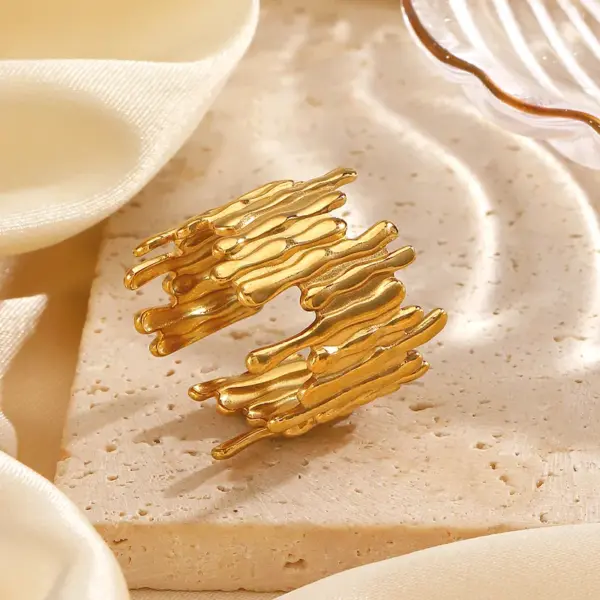 Wholesale Ion Plating (IP) 18K Gold Plated Irregular 304 Stainless Steel Funny Classic Style Waterproof Non Tarnish Open Rings