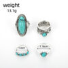 Wholesale Foreign trade new combination ring European and American retro bohemian feather large turquoise 4-piece set ring