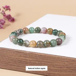 Natural Indian Agate Bracelet / Diameter 8.1-8.8mm (about 21-23 Pieces)