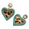 Wholesale Cross-border Retro Leopard Leather Love Earrings Women's Alloy Diamond Crystal Exaggerated Elegant Earrings Independent Station Hot Sale