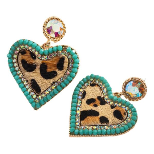 Wholesale Cross-border Retro Leopard Leather Love Earrings Women's Alloy Diamond Crystal Exaggerated Elegant Earrings Independent Station Hot Sale