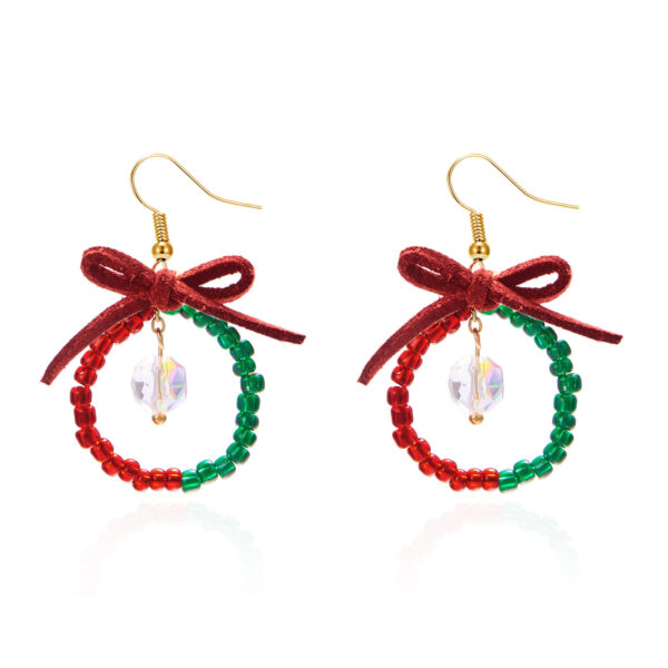 oly-777ac3791ee7e337eb06e16a7407418b Wholesale Christmas Bow Rice Bead White Crystal Garland Earrings