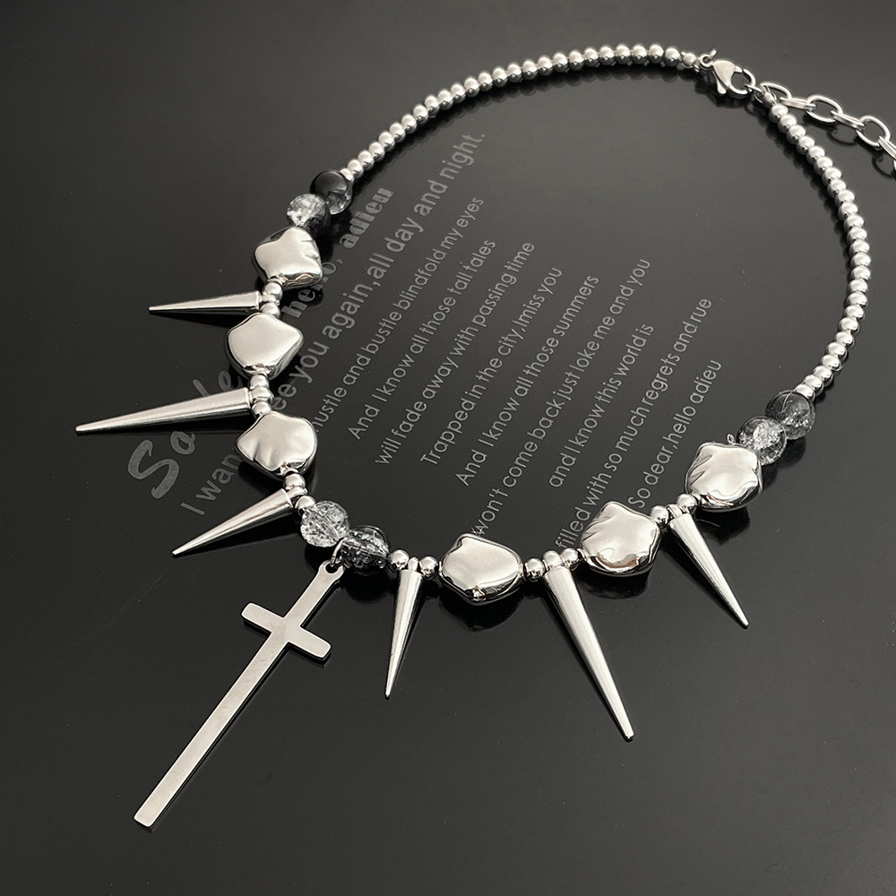 Wholesale Cross Rivets Exaerated Punk Necklace for Men and Women Y2K Irregular Subculture Niche Chain Hip Hop Necklace Chain