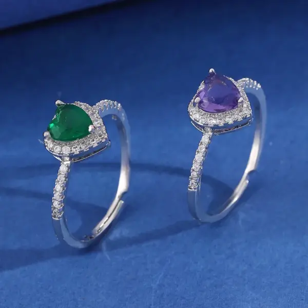 Copper Inlay Heart Shape Zircon Adjustable Ring