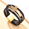Wholesale Layered leather wide cross bracelet with magnetic clasp