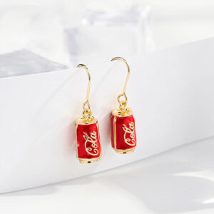 Silver ear hook: red small Coke can earrings
