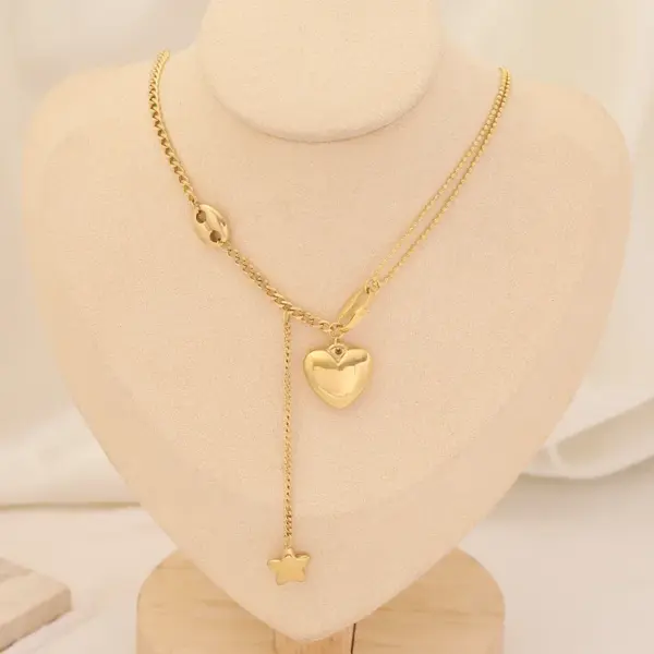 Wholesale Stainless Steel 18K Gold Plated Fashion Gold Plated Heart Shape Pearl Layered Necklaces