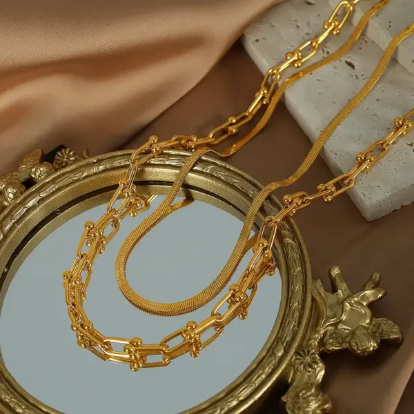 Wholesale PVD Coated Real Gold Plated 18K Gold Solid Color Chain 304 Stainless Steel Simple Style Waterproof Non Tarnish 304 Stainless Steel Necklace