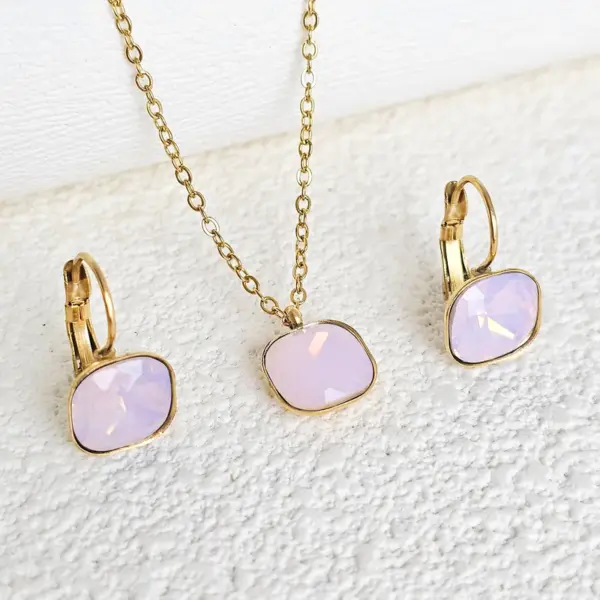 Wholesale Vacuum Plating Real Gold Plated 18K Gold Square 304 Stainless Steel Simple Style Shiny Waterproof Non Tarnish Jewelry Set
