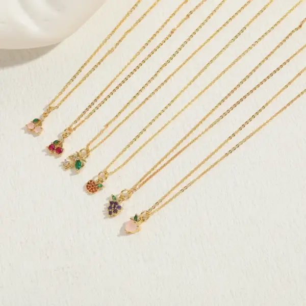 Wholesale Commute Fruit Copper 14k Gold Plated Zircon Pendant Necklace In Bulk