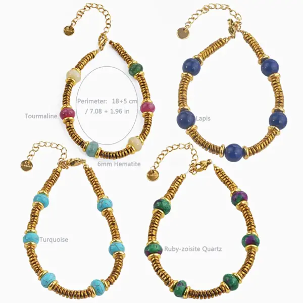 304 Stainless Steel Natural Stone Round Electroplated Classic Style Waterproof Non Tarnish Beaded Bracelets