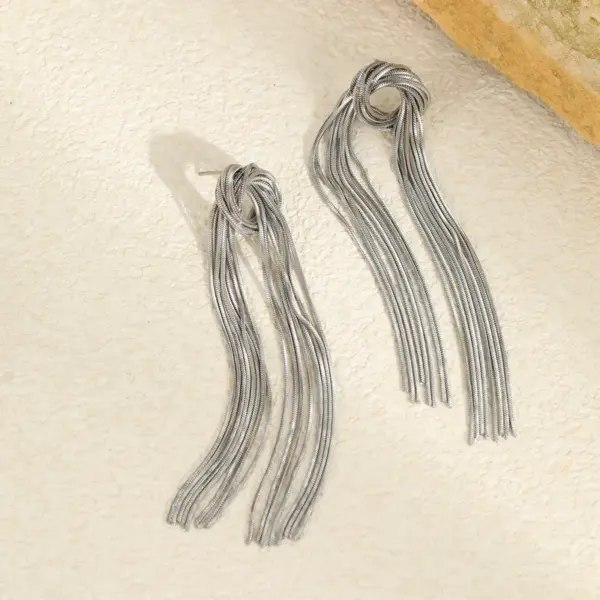 Wholesale Elegant Long Tassel Titanium Steel Earrings Women's Exaggerated Fashion Jewelry Non-fading Holiday Party Date Shopping