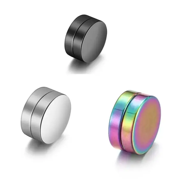 Wholesale New Style No Piercing Magnetic Stone Ear Cuff Simple Round Unisex Double-Sided Geometric Pattern Stainless Steel Earrings